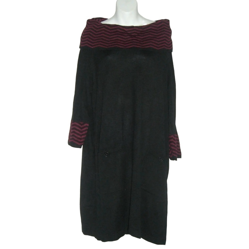 Studio One New York Sweater Dress Red Black Chevron Cowl Neck Off Shoulder Plus
